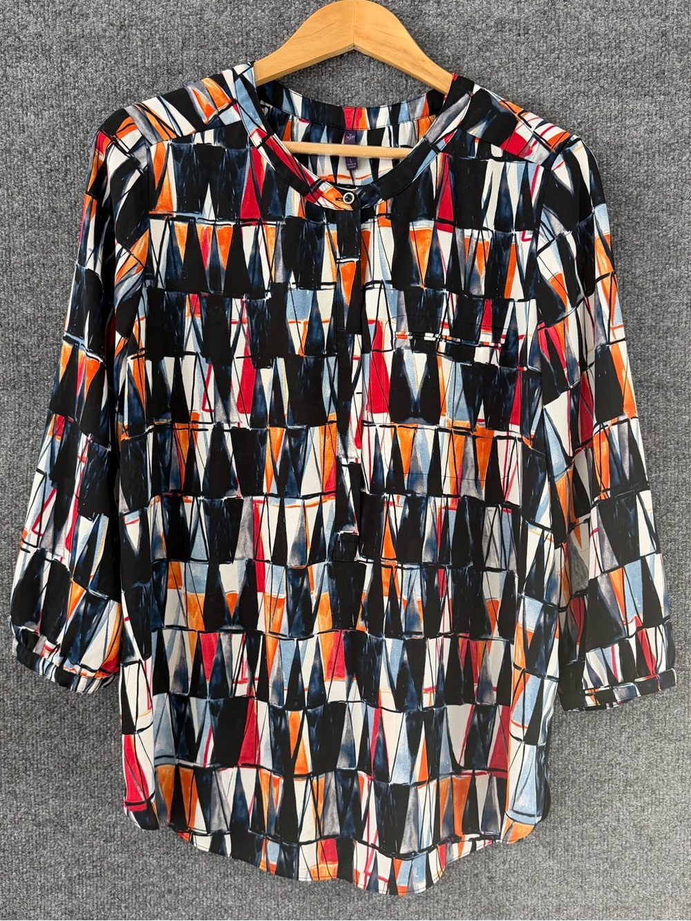 NYDJ Womens 3/4 Sleeve Abstract Print Top Size Large Multicolor Artsy Office